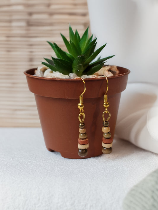 Terra Stack Mini Totems — earthy bead stack earrings, studio detail