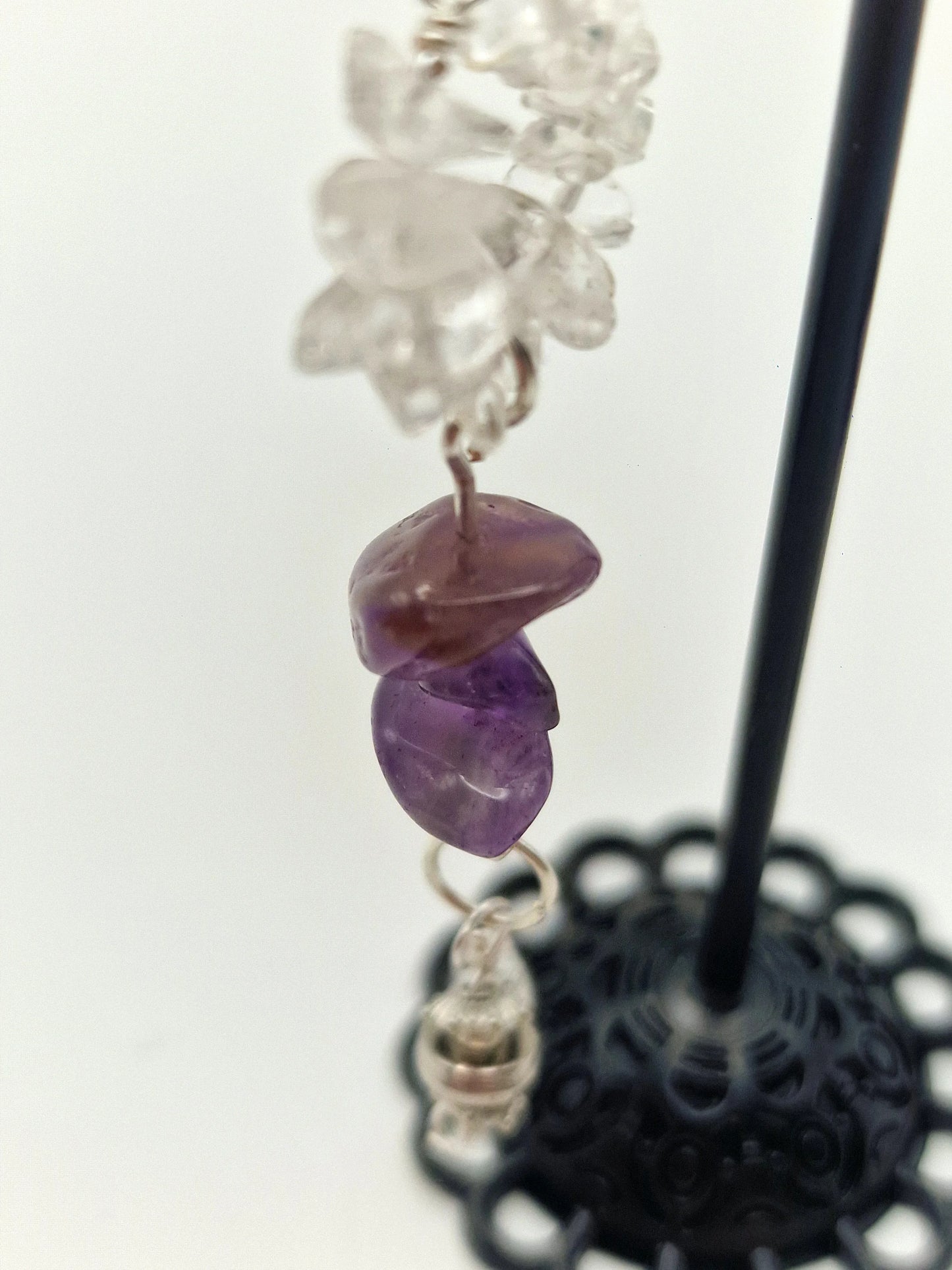 Stillness – Amethyst & Quartz Drop Earrings - Modrena