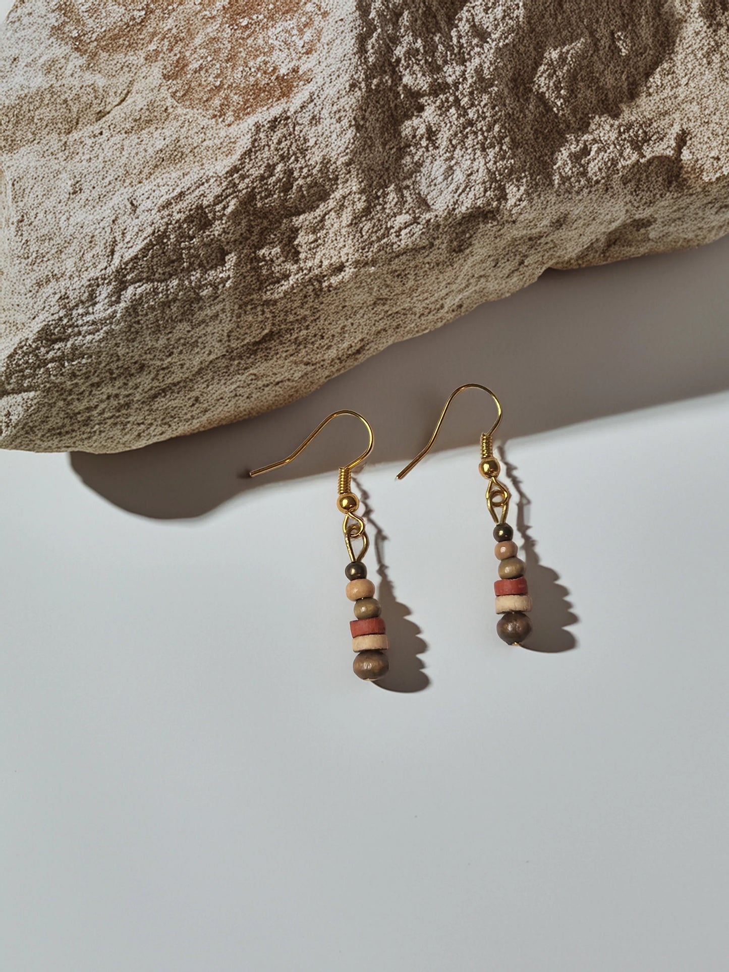 Terra Stack Mini Totems | Wood & Brass Drop Earrings - Modrena
