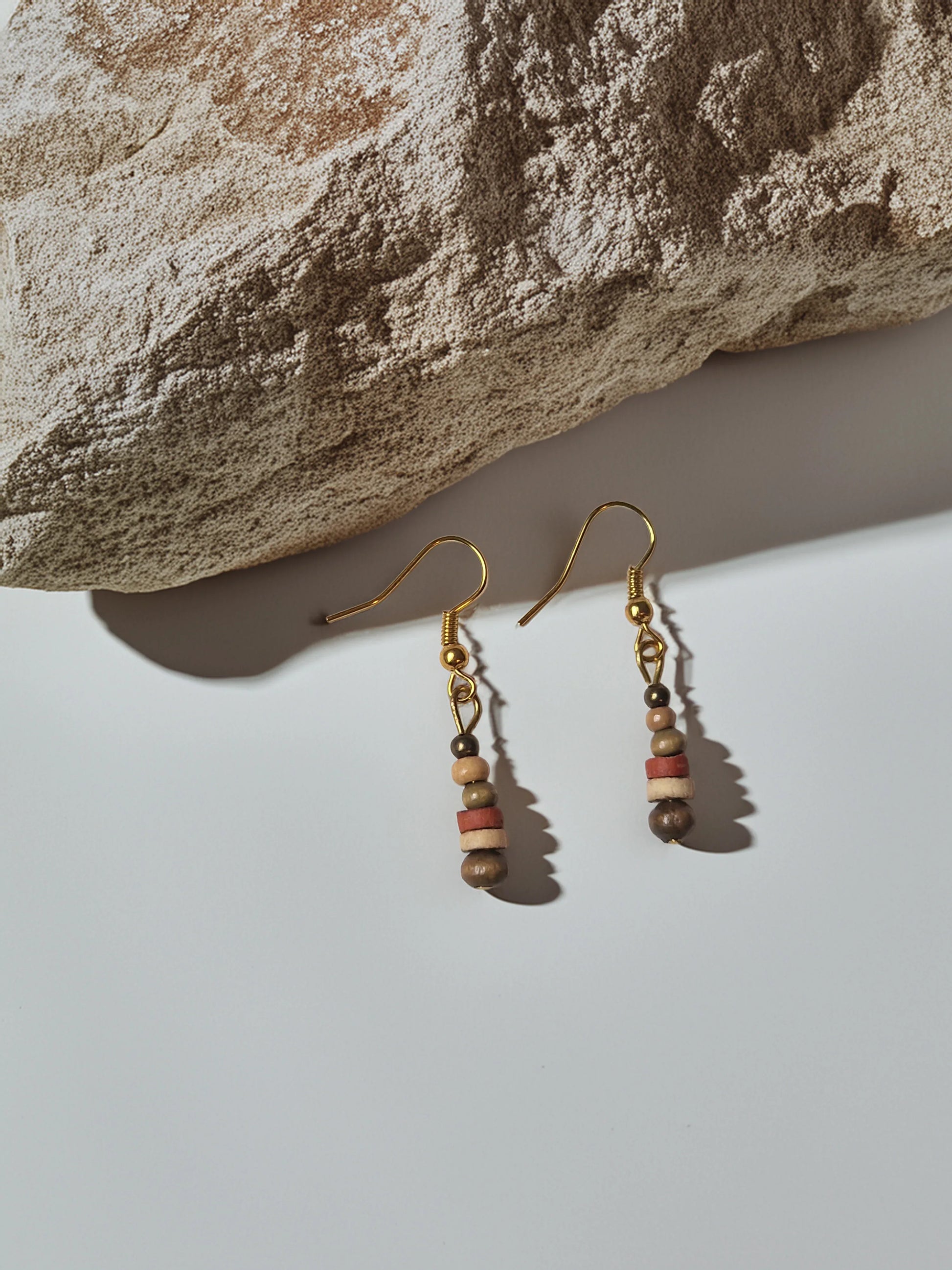 Terra Stack Mini Totems | Wood & Brass Drop Earrings - Modrena