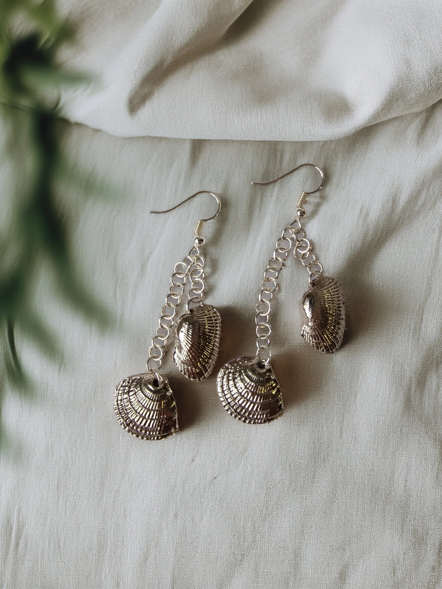 Silver Shell Cascade - Chain Drop Earrings - Modrena