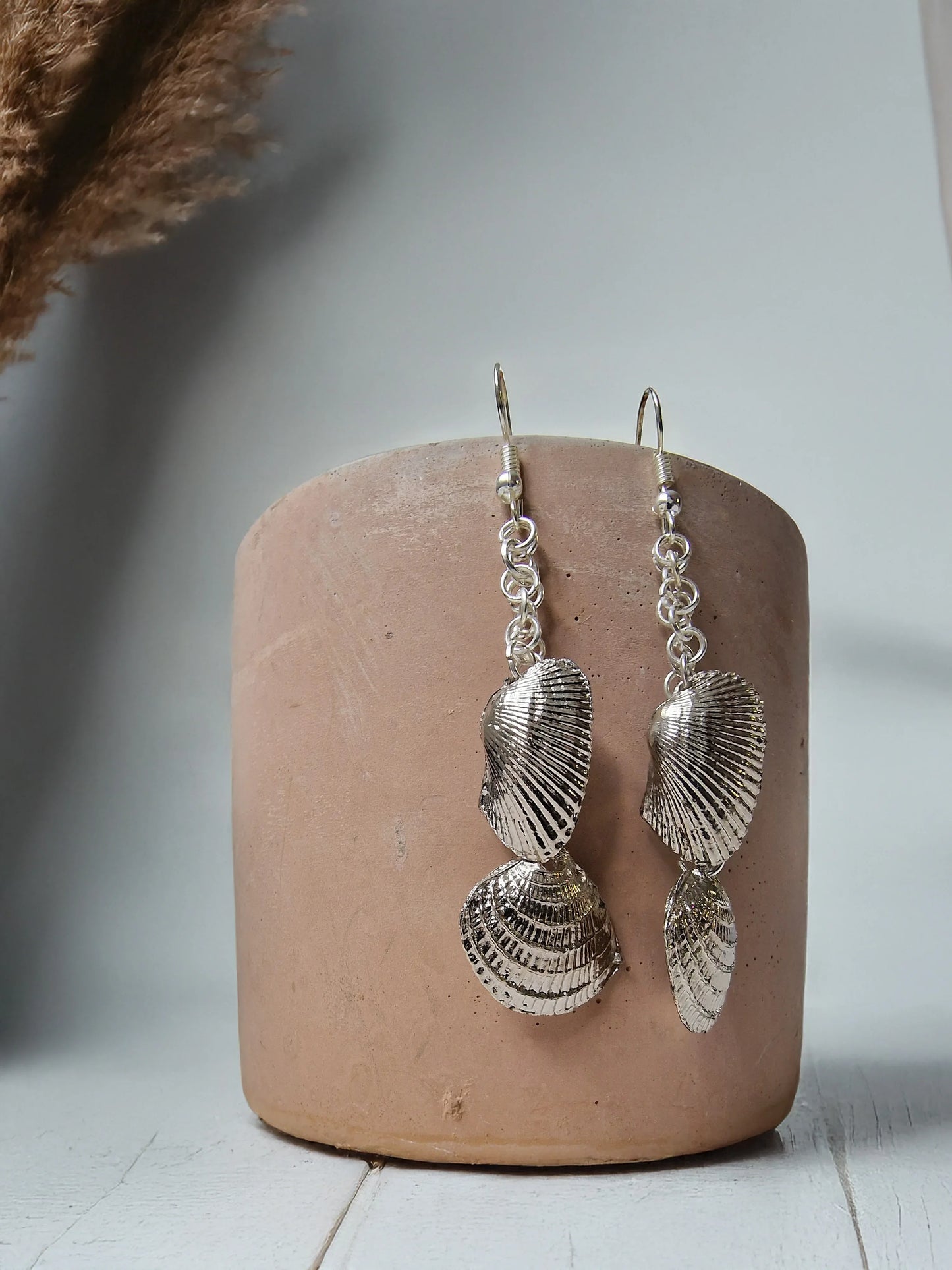 Silver Shell Cascade - Chain Drop Earrings - Modrena
